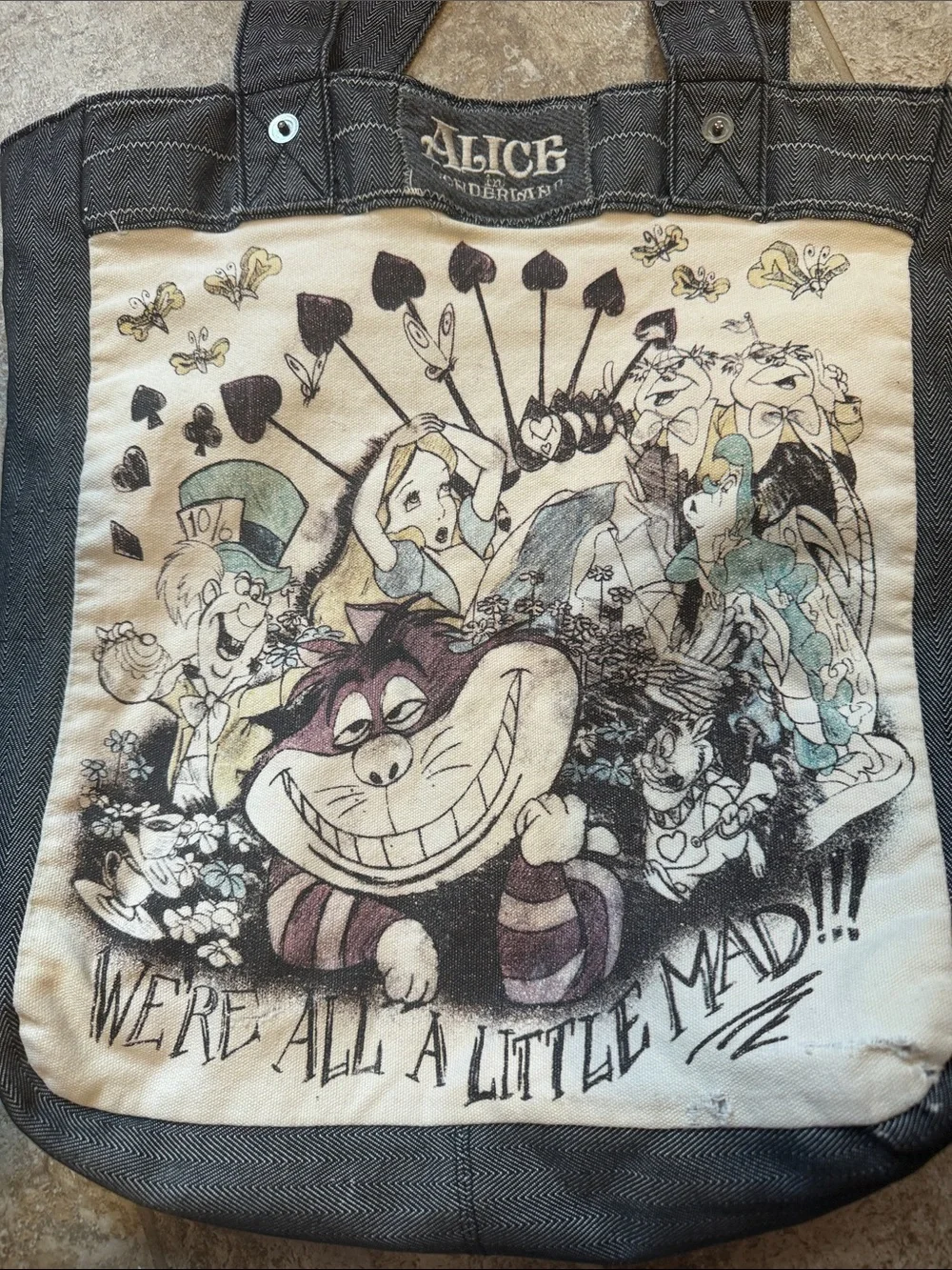 Loungefly Alice in Wonderland Denim Tote Bag with Graphic Print